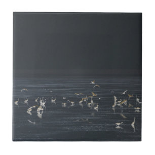 Egrets On The Midnight Blue Ocean Tile