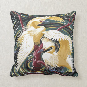 Egrets – Vintage Barkcloth Design Repro Cushion