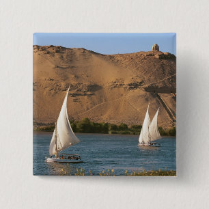 Egypt, Aswan, Nile River, Felucca sailboats, 15 Cm Square Badge