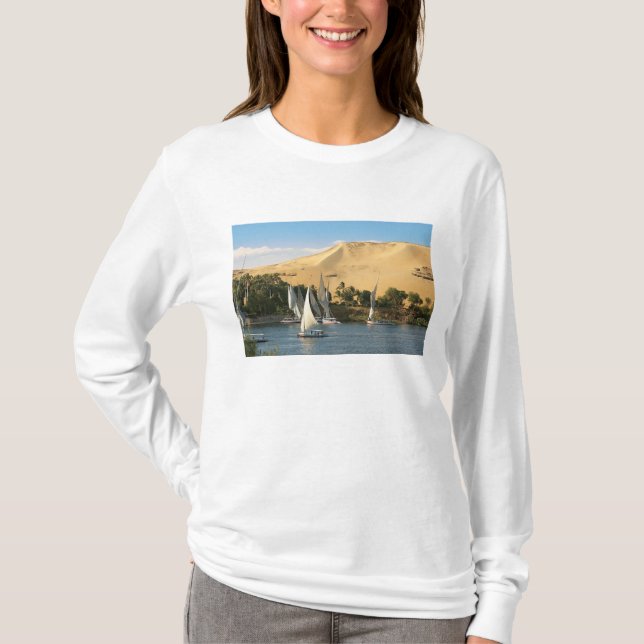 Egypt, Aswan, Nile River, Felucca sailboats, 2 T-Shirt (Front)