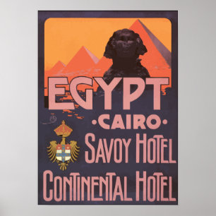 Egypt Cairo Savoy Hotel Continental Hotel, Vintage Poster