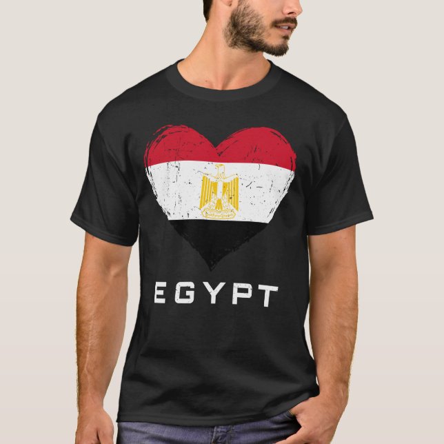 Egypt Flag Heart Distressed Men's Black T-Shirt (Front)