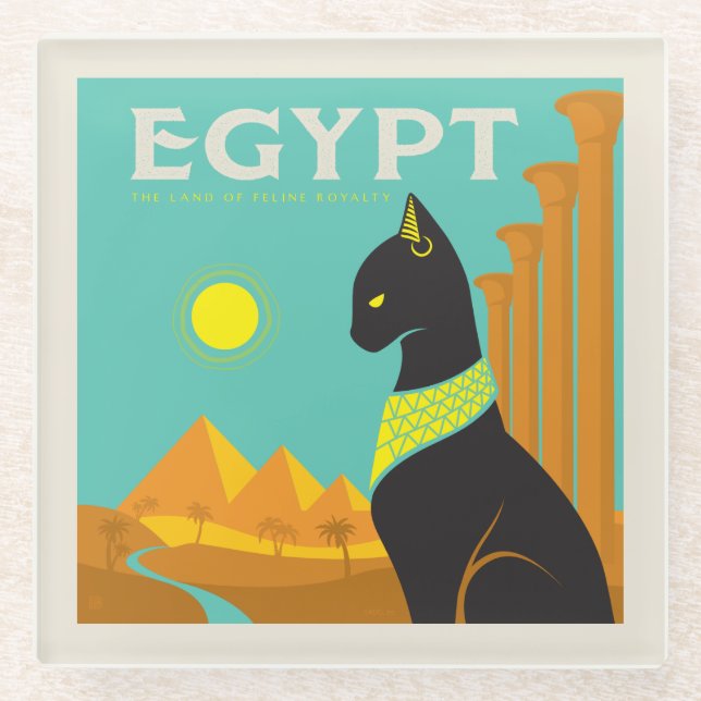 Egypt | Land of  Feline Royalty Glass Coaster (Front)