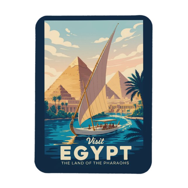 Egypt Pyramid Illustration Travel Art Vintage Magnet (Vertical)