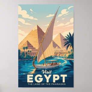 Egypt Pyramid Illustration Travel Art Vintage Poster