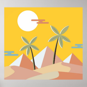 Egypt Pyramid Sunset: Vintage Scene Poster