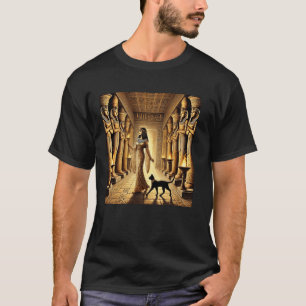 Egypt Queen And Cat In Torchlit Temple Travel Post T-Shirt