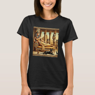 Egypt Queen On Lounge With Cat Temple Poster Graph T-Shirt