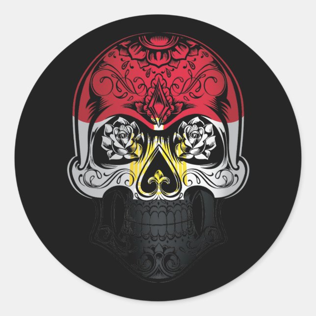 Egypt  Skull And Roses Flag Classic Round Sticker (Front)