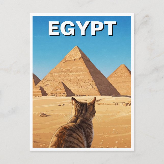 Egypt Sphinx Pyramids of Giza Cat Postcard (Front)