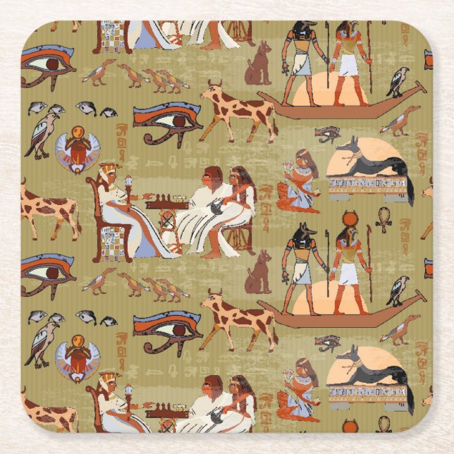 Egypt | Symbols Pattern Square Paper Coaster (Front)