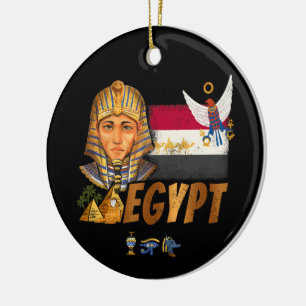 Egypt Vintage Pharaoh Flag And Pyramids Souvenir Ceramic Tree Decoration