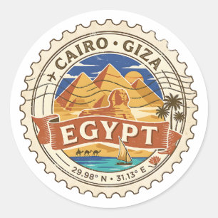 Egypt Vintage Travel Stamp Cairo Classic Round Sticker