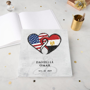 Egyptian American Heart Flags Wedding Guest Book