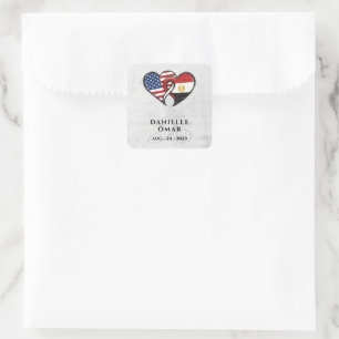 Egyptian American Heart Flags Wedding Square Sticker