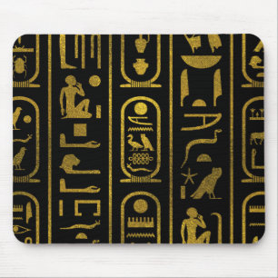 Egyptian Ancient Gold hieroglyphs on black Mouse Pad