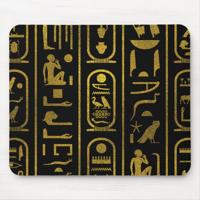 Egyptian Ancient Gold hieroglyphs on black Mouse Pad (Front)