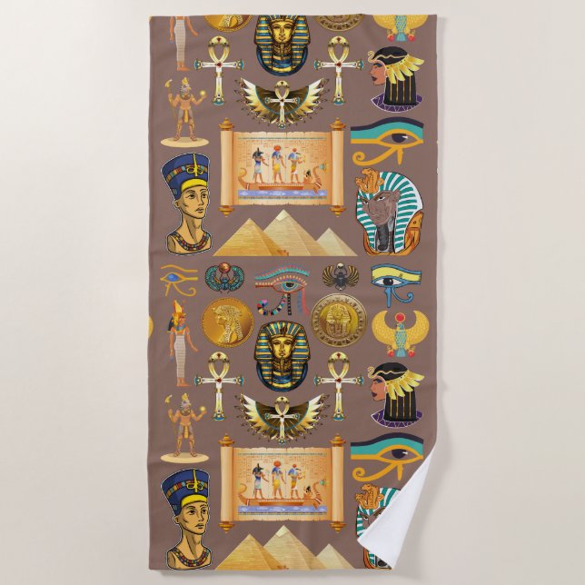 Egyptian Ancient Hieroglyphic Pattern Symbol Beach Towel (Front)