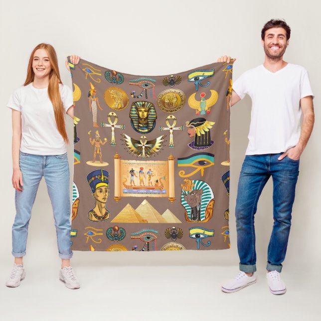 Egyptian Ancient Hieroglyphic Pattern Symbol Fleece Blanket (In Situ)