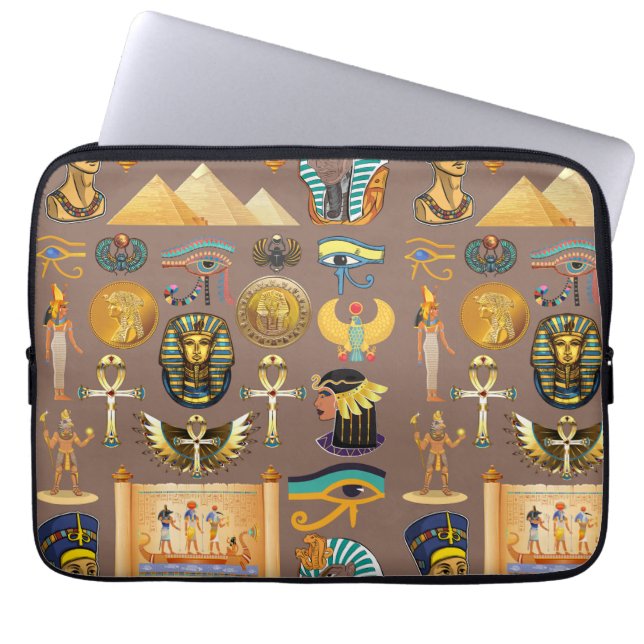 Egyptian Ancient Hieroglyphic Pattern Symbol Laptop Sleeve (Front)