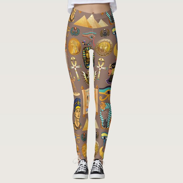 Egyptian Ancient Hieroglyphic Pattern Symbol Leggings (Front)
