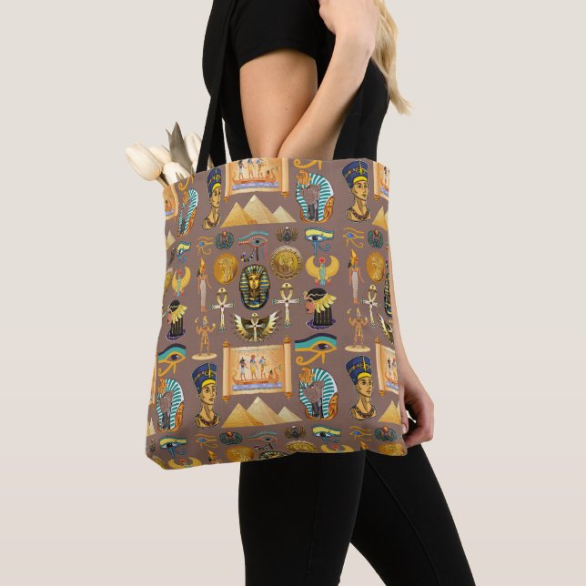 Egyptian Ancient Hieroglyphic Pattern Symbol Tote Bag (Close Up)