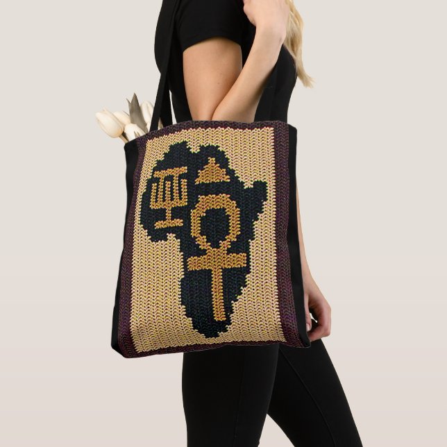 Egyptian Ankh Africa Adinkra Artisan Crochet Print Tote Bag (Close Up)