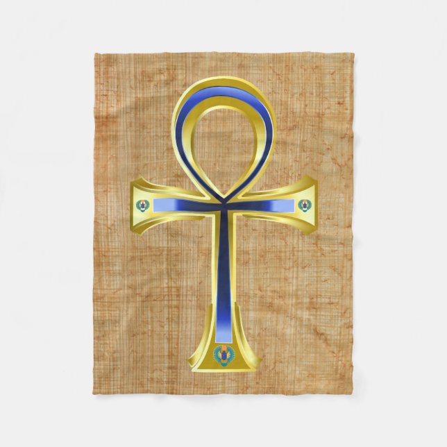 Egyptian Ankh And Scarabs Fleece Blanket (Front)