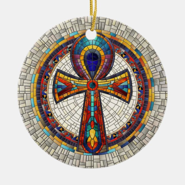 Egyptian Ankh Cross -Mosaic Art Ceramic Tree Decoration (Front)