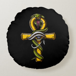 Egyptian Ankh Eye Of Horus Ancient Serpent Symbol Round Cushion
