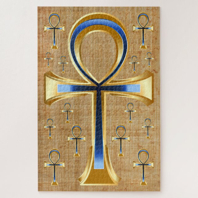 Egyptian Ankh - Gold and Blue Design Jigsaw Puzzle (Vertical)