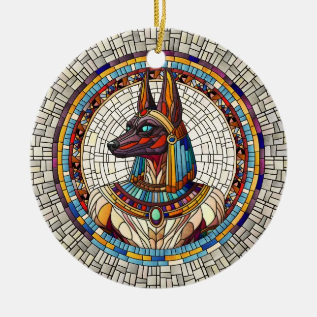 Egyptian Anubis -Mosaic Art Ceramic Tree Decoration (Front)