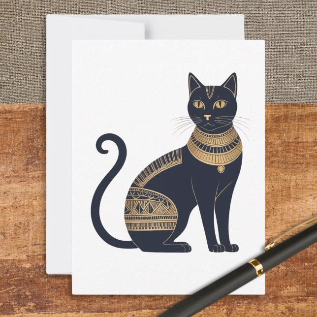 Egyptian Black Cat Elegant Feline Postcard (A postcard with picture of an elegant, Egyptian-inspired, black cat)