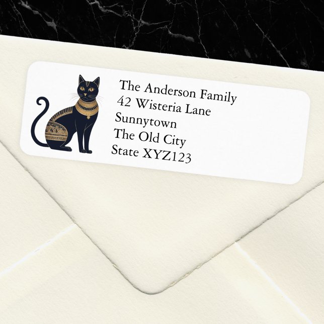 Egyptian Black Cat Elegant Personalised (A stylish, personalized return address label, with picture of an elegant Egyptian black cat)