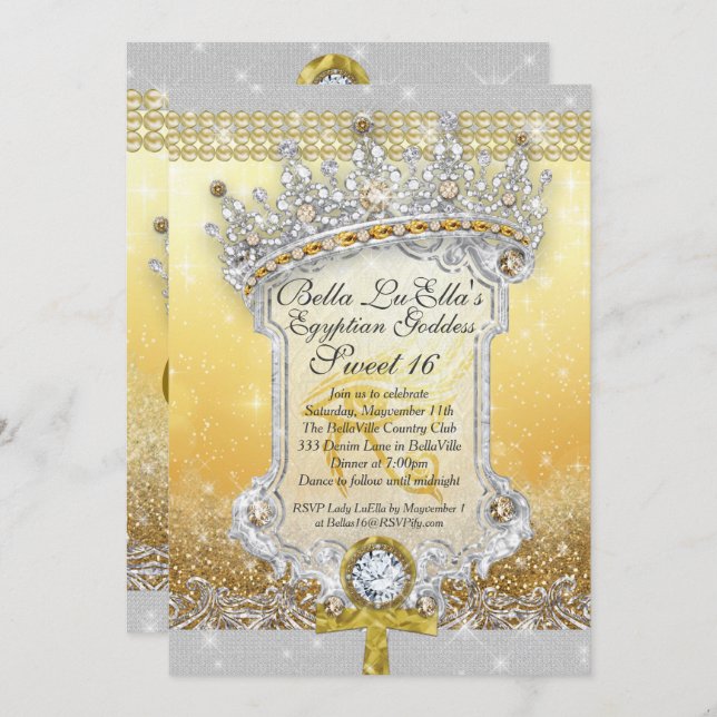 Egyptian Bling Sweet 16 Quince Invitations (Front/Back)