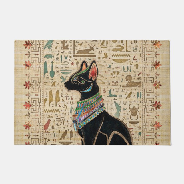 Egyptian Cat - Bastet on papyrus Doormat (Front)