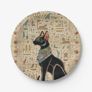 Egyptian Cat - Bastet on papyrus Paper Plate