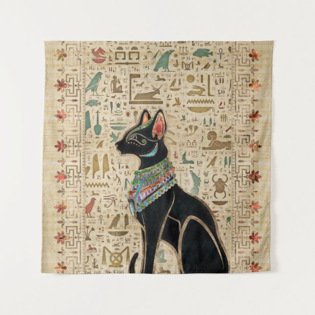 Egyptian Cat - Bastet on papyrus Tapestry (Front)