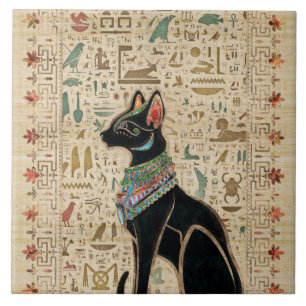 Egyptian Cat - Bastet on papyrus Tile