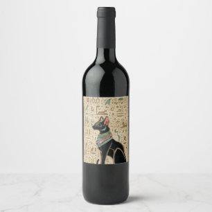 Egyptian Cat - Bastet on papyrus Wine Label