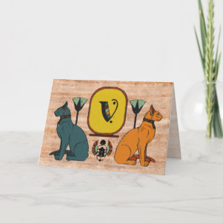 Egyptian Cat Cartouche Monogram Greeting Card: V Note Card