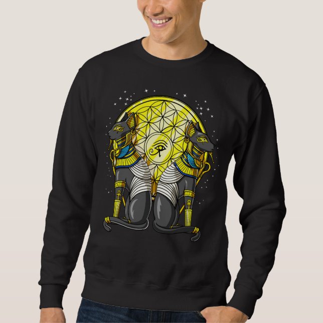 Egyptian Cat Goddess Bastet Ankh Sacred Geometry Sweatshirt (Front)