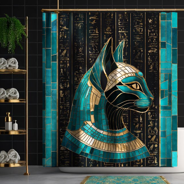 Egyptian Cat Goddess Bastet -Mosaic Art Shower Curtain (Creator Uploaded)