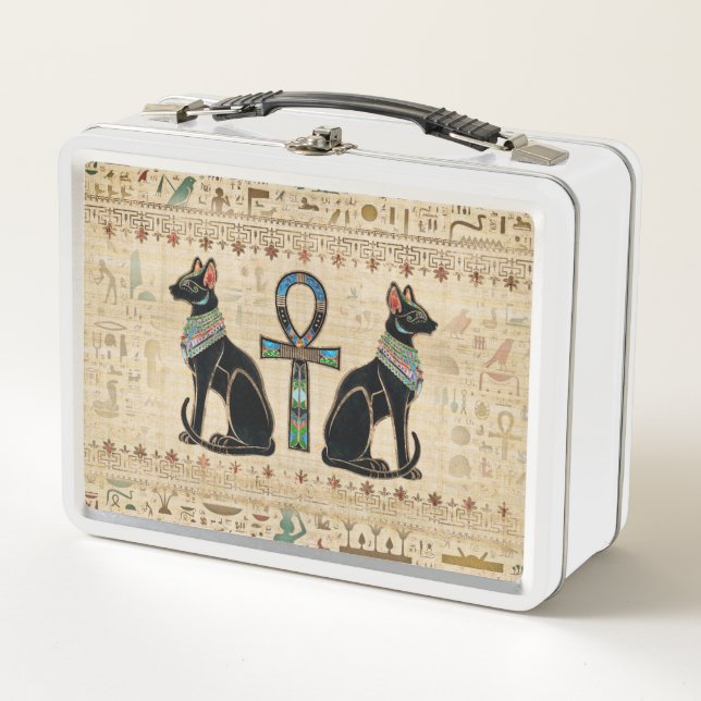 Egyptian Cats and ankh cross Metal Lunch Box (Front)