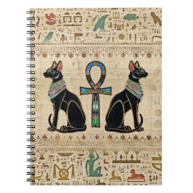 Egyptian Cats and ankh cross Notebook (Front)