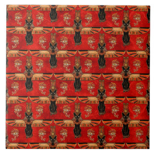 Egyptian Cats and Eye of Horus pattern Tile
