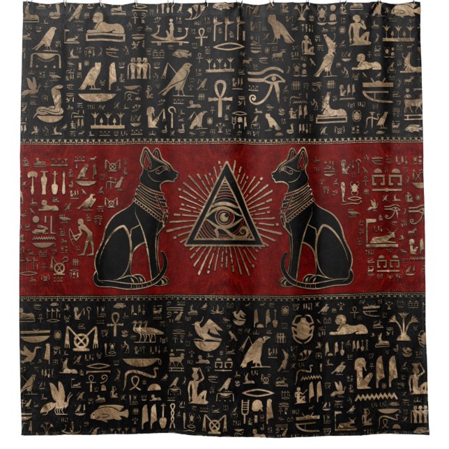 Egyptian Cats and Eye of Horus Shower Curtain (Front)