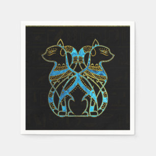Egyptian Cats Gold and blue stained glass Napkin