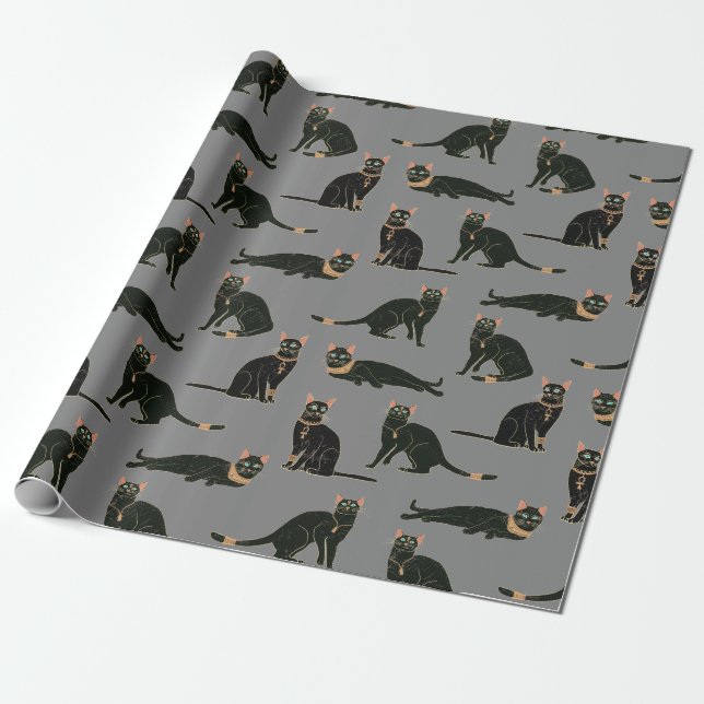 Egyptian Cats Pattern Wrapping Paper (Unrolled)