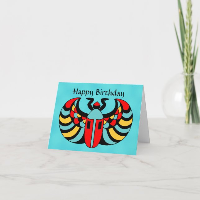Egyptian Colorful Vibrant Scarab Beetle Birthday Card (Front)